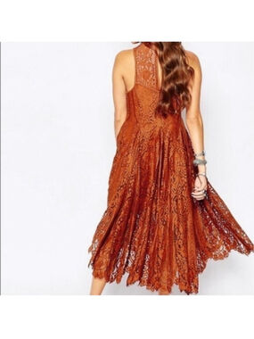 Women's Free People Rust Lace Sleeveless Midi Dress M
